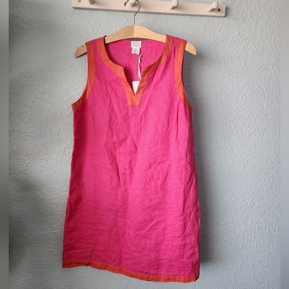 Sigrid Olsen linen sleeveless two tone beach barbie summer dress